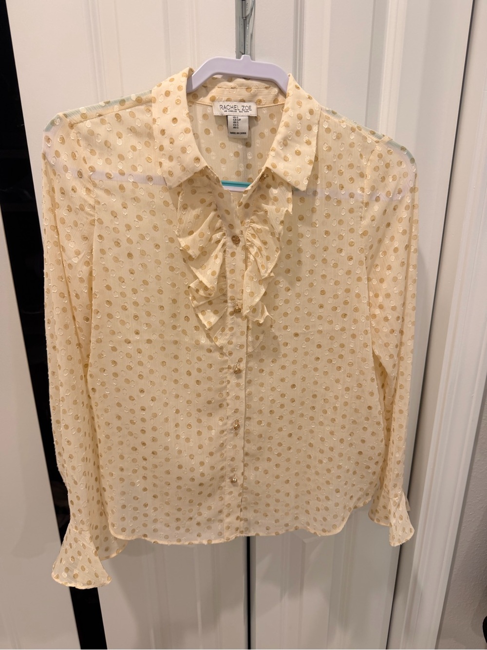 Rachel Zoe Cream Blouse with Gold Polka Dots